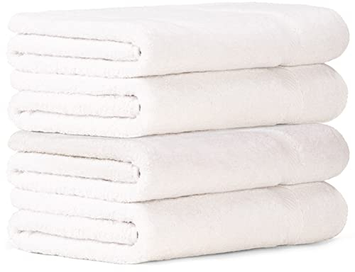 Luckytowel 4er Duschtuch Set 100% Baumwolle, 70x140cm Handtücher, 4er Pack Badetuch Weiß