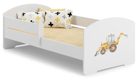 KOBI Cama infantil LUK Blanco | 160 x 80 cm | Cama infantil Camas infantiles | con colchón y marco | Habitación Bebe | Cama individual con barandilla