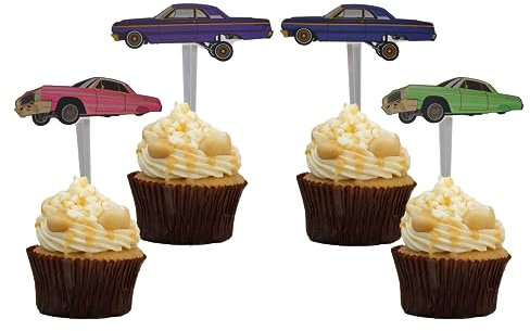 Lowrider Cupcake-Topper – Lowrider-Party-Dekorationen – Cholo-Mottoparty – Lowrider-Auto-Geburtstagsdekoration, 24 Stück