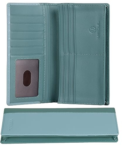 VISOUL Echtleder Geldbörse echtes Leder XXL Langes Portemonnaie Kreditkartenetui Groß Geldbeutel mit RFID Schutz Portemonnaie Brieftasche Wallet Portmonee für Herren Grau Hellblau