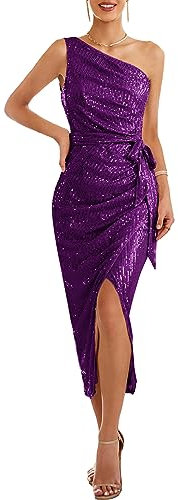 GRACE KARIN Women Elegant Sleeveless Sequin Dress Party Bodycon Dress, Color: Purple, Size: M