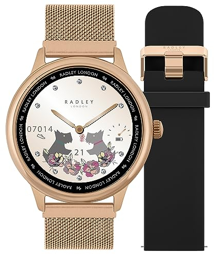Radley Series 19 Smart Calling Watch with interchangeable Cobweb Rose Gold Mesh and Black Silicone Straps RYS19-4012-SET