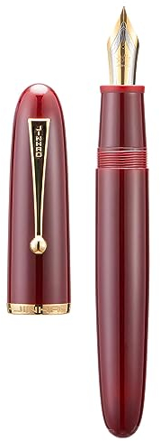 Jinhao 9019 Acrylic Fountain Pen, Size 8 Extra Fine Nib with Ink Converter, Wine Red Classic Design Smooth Writing Pen (Gold Trim)