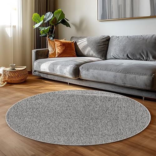 Carpettex Teppich Wohnzimmer Kurzflor Teppich Modern Einfarbig Design 200 cm Rund Teppich Grau - Küchenteppich Waschbar Extra Weich Flauschig - Teppich Schlafzimmer Kinderzimmer Esszimmer Flur
