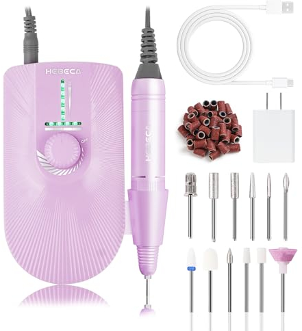 HEBECA ponceuse pour ongles professionnel 35000 tours - limes a ongles electrique sans fil rechargeable with comprend 12 types de forets for gel acrylique ongles