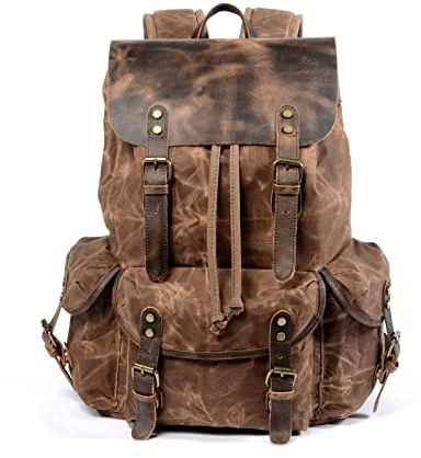 FANDARE Leinwand Wanderrucksack Herren Damen Wanderrucksäcke Sports & Outdoor Rucksack mit Kordelzug Trekkingrucksack Reiserucksack für Wandern Radfahren Klettern Bergsteigen und Reisen Braun