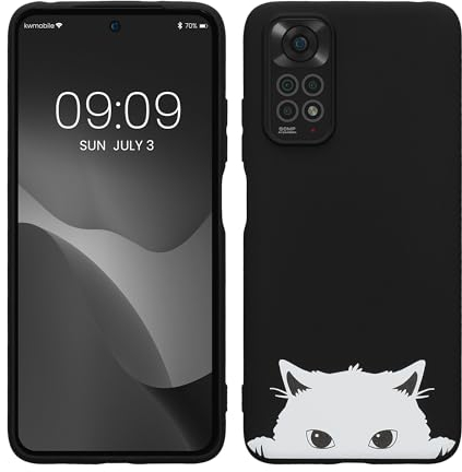 kwmobile Hülle kompatibel mit Xiaomi Redmi Note 11 / Note 11S - Handyhülle Silikon Case - Neugierige Katze Schwarz Weiß