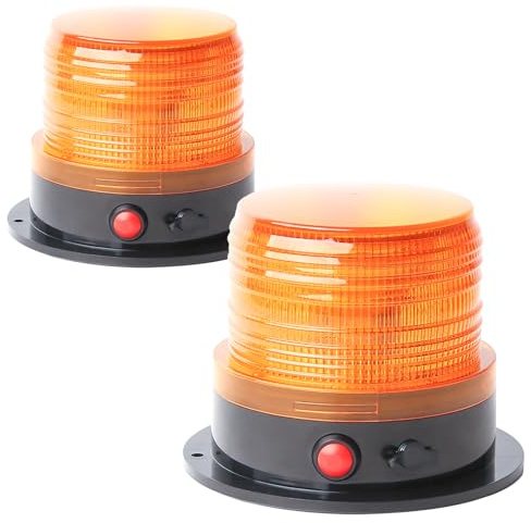 BooYu Battery Operated Amber Strobe Beacon Light w/Magnetic Base 2-Pcs
