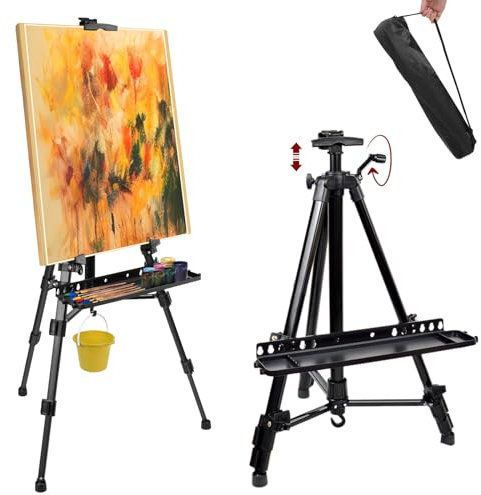 Staffelei aus Metall, 160 cm, Stativ, verstellbare Staffelei zum Malen von Leinwand, Höhe von 53,3 bis 157 cm, Kunststaffelei zum Ausstellen mit Tragetasche und Pinselablage