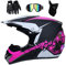 Volles Gesicht Motocross-Helm Satz, mit Brille Handschuhe Maske, Jugend Kind Offroad Motorrad Kart Fahren Roller Helm, Bergab MTB ATV BMX Enduro Quad Dreckiges Fahrrad Absturz Helm ( Color : Rose Red