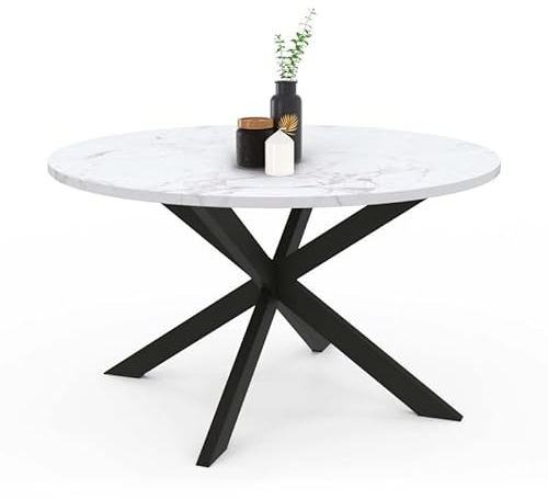 IDMarket - Table Basse Ronde Alaska 70 cm Plateau Effet marbre Blanc et Pied araignée métal Noir