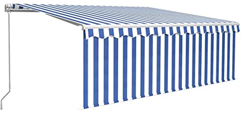 Tenda da sole da giardino con braccio snodato retrattile con persiana, 4 x 3 m, blu e bianco, per terrazza