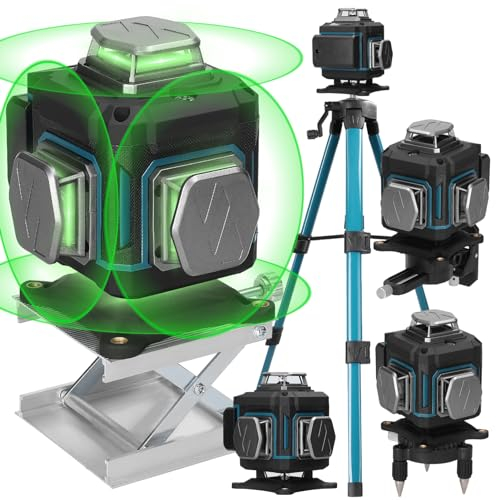 Hancaner Livella Laser 16 Linee 4 x360° Livella Laser Autolivellante Linee Laser Verde Livello con Autolivellante IP54 2x2400mAh Batterie Ricaricabili, con Treppiede,Staffa a Parete