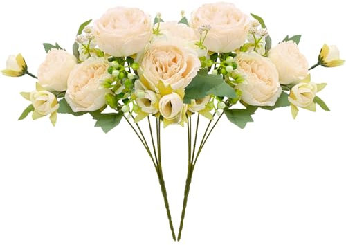 Bakiauli 2 Mazzi di Peonia Artificiale, Fiori Finti Decorazione di Fiori Artificiali per Matrimoni Casa Tavolo Feste Finestre (Champagne)