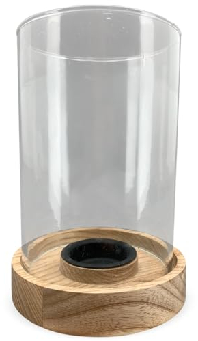 Portavelas de madera y cristal, diseño rústico, para cocina, salón, decoración – Portavelas para velas de té y velas en color marrón decoración de mesa – 11 x 17 cm vasos vintage para interior