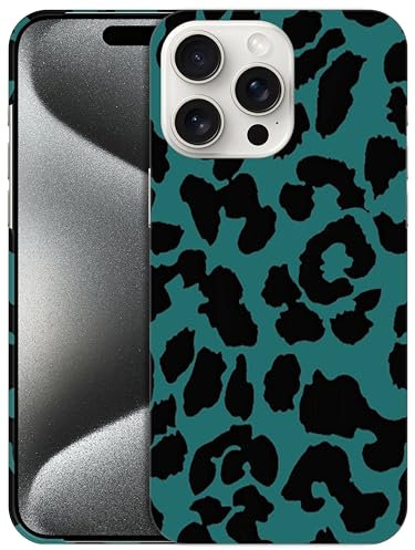 GlamCase for iPhone 15 Pro Max, iPhone 15 Pro Max Case - Teal Leopard Pattern Design Printed Sleek Cute Plastic Hard Snap on Protective Designer Back Phone Case/Cover for iPhone 15 Pro Max
