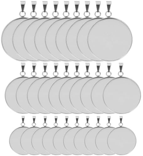 HSKRKOW 30 Stück Cabochon Rohlinge Set Glas Cabochon Lünette Anhänger Tabletts Für Schmuckherstellung Kuppel Cabochon Crystal Rund, Diy Schmuck 12MM/20MM/25Mm(Silber)