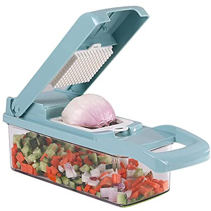 CVNIMV Gemüseschneider, Würfelschneider, Würfelmaschine – kleine Küchenmaschine, Gemüsehobel, Schneider, Reibe, Kartoffel-, Zwiebel- und Knoblauchschneider mit Behälter, Käseschneider Mi