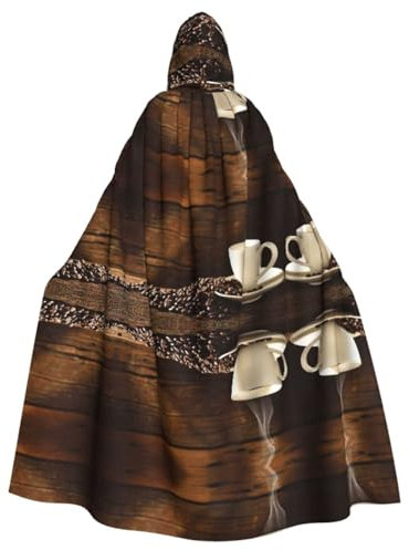KLMELLMDE Hooded Coffee Cup And Coffee Beans Cloak, Halloween Christmas Fancy Dress Adult Costume, Theme Party, Masquerade Cape.
