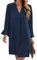 Famulily Women Casual Dresses Fashion Spring Long Sleeve Mini V Neck Cover up Tunic Dress Blue XL