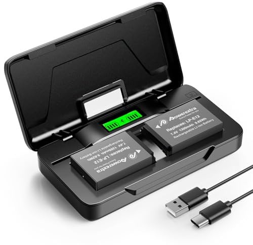 Powerextra LP-E12 Battery Pack 1300mAh and 20W LCD Charger Kit Compatible with Canon EOS M50, M50 Mark II, M, M2, M10, M100, M200, Rebel SL1, PowerShot SX70 HS Digital Cameras(Upgraded)