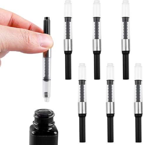 6 Pack Black Universal Fountain Pen Ink Converter, Push in Fountain Pen Ink Converter, Fill InkAbsorber Resistant and Deft Writing and Correction Supplies Pens and Refills