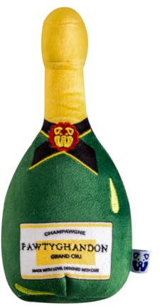 PAWTY Champagne Plush Dog Toy - Cute Unique Dog Parody Toy with Squeaker - Gift for Puppy Birthday - Chew Toy for Small to Medium Dogs - Premium Quality Design Alcohol Drinks Bottle Dog Toy