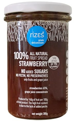 Rizes Greek Delicatessen Confiture de Fraise 100% Naturelle aux Fraises - Sans Sucre Ajouté, Sans Pectine, Sans Conservateur, Paquet de 2 x 300 g (Total: 600 g)