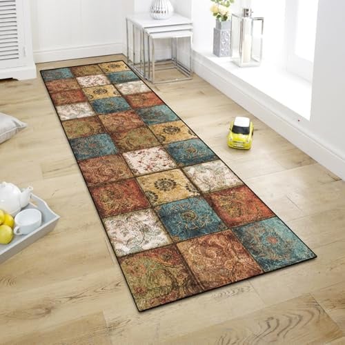 WTHYGB Teppich Läufer Flur, Küchenläufer 60x180cm rutschfest Waschbar | Bettvorleger für Waschküche, Vorzimmer, Schlafzimmer Küche und Wohnzimmer, Carpet Boho