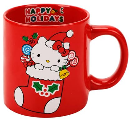 Hello Kitty Happy Holidays - Tazza in ceramica, 470 ml, colore: rosso