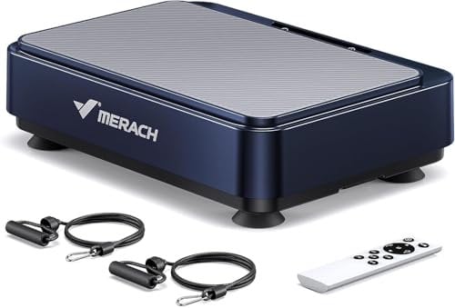 MERACH Mini Vibrationsplatte für Gewichtsverlust und Formung, Ganzkörper-Workout-Vibrationsplattform, 1-99 Stufen, 9 Programme, Automatische oder Manuelle Steuerung (Blau)