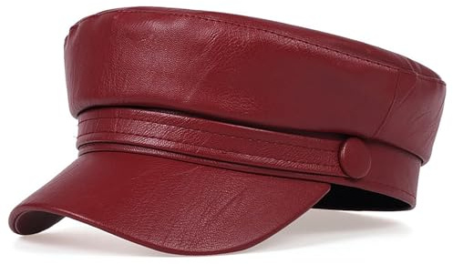 MESU Women PU Leather Newsboy Cap Beret Hat Flat Top Beret Wine Red