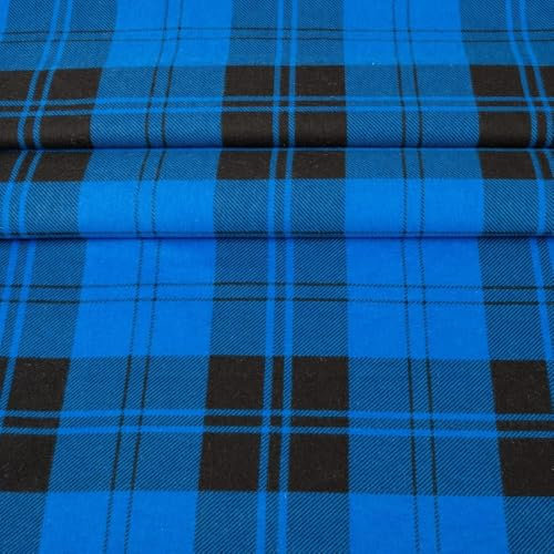Fabreco Flanell Meterware – 1M x 150cm - Karo, Baumwollstoff, 1lfm, Stoffbreite 150 cm - Blau S1