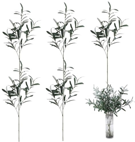 NIDONE Filiali di oliva per vasi 5 pezzi Funzione Funzione Olivo 30 '' rami di ulivi artificiali senza olive 4 rami steli più vegeli realistici per l'arredamento dell'ufficio di casa 2, ramo d'uliva