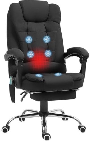 Vinsetto Heated 6 Points Vibration Massage Executive Office Chair Adjustable Swivel Ergonomic High Back Desk Chair Recliner with Footrest Black