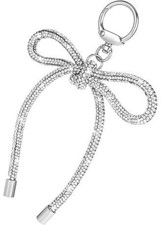 Mabor Taschen Anhänger Silber，Bag Charms Schleife Y2k Taschenanhänger Strass Schleife Schlüsselanhänger Damen Süße Schleifen Strass Taschen Charms Schleifen Keychain Handyanhänger