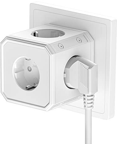 Steckerleiste, Steckdosenleiste 5-Fach, Verteilersteckdose, Doppelstecker für Steckdose, Weiß