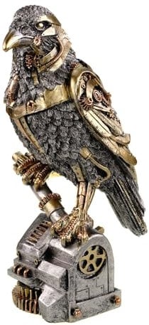 Kremers Schatzkiste Steampunk Rabe Figur Polyresin Deko Skulptur 28cm Schwarzer Vogel mit Goldelementen | Handbemalt | Detailreiche Statue | Wohnzimmer Büro Dekoration