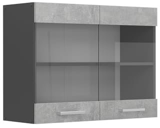 Vicco Küchenglashängeschrank R-Line, Glashängeschrank, Beton, 80 cm