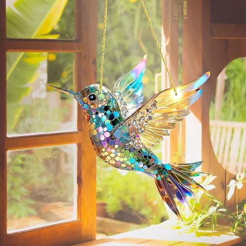 YELYTR Sonnenfänger Prisma Kolibri, Fensterdeko Hängend, Acryl Sonnenfänger Anhänger Deko, für Fenster, Regenbogenmacher, Party Dekoration, Gartendekoration (A)