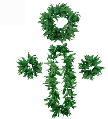 douyif Hawaii Kette 4 Stück Hawaiiketten Tropische Pflanzen Blätter Girlande Tropische Hawaii Blumenkette Für Aloha Luau Party Geburtstags Karnevals Hawaii Party Deko Strandurlaub (b grün Blatt)