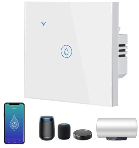 Infreecs Smart Immersion Heater Timer Switch, 40A 8000W WiFi Water Heater Switch with Timer, Touch Boiler Switches, Tempered Glass, APP Remote Control Compatible with Amazon Alexa & Google Assistant