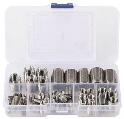 Cunyuer 50 Pcs Threaded Inserts, Stainless Steel Inner Thread, self Tapping Insert Set with Storage Box, M3/M4/M5/M6/M8/M10/M12/M14/M16