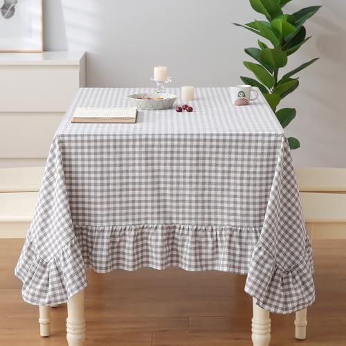 K MASANIJI Tischdecke, 100% Baumwolle, kariert, Gingham-Muster, rechteckig, 304,8 x 152,4 cm, Buffet, Cottage, Kokette, Karo, Vintage, dekorative Tischdecke (Grau/Weiß kariert, 304,8 x 152,4 cm)