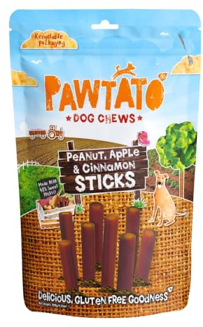 Pawtato Vegan Dog Sticks - Peanut, Apple & Cinnamon (1 x 120g) – Hypoallergenic Low Fat, Plant-Based Chews for Training & Reward | Sweet Potato & Rice Rawhide-Free Treats