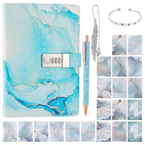Candcamp Blaues geheimes Tagebuch mit Schloss, Armband, Stift, Lesezeichen, Washi-Papier