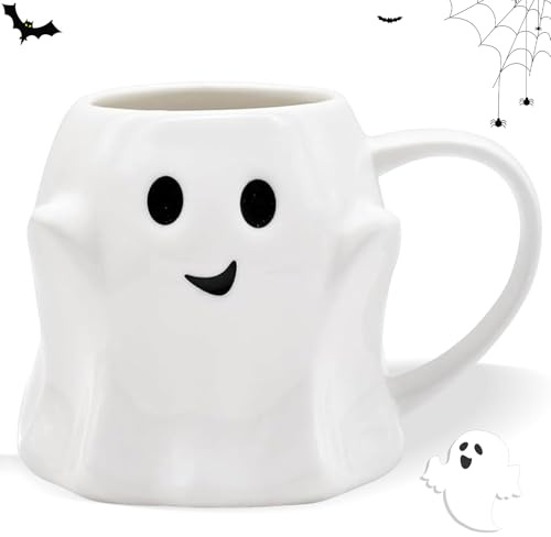 Geister Tasse, Halloween Tasse, 440ml Geister Keramik Kaffeetasse, Niedliche Ghost Mug, Halloween Becher, Geistertasse Kaffee Tassen, Halloweens Mug Ghost Mugs für Heiße Getränke, Milch, Kaffee, Saft