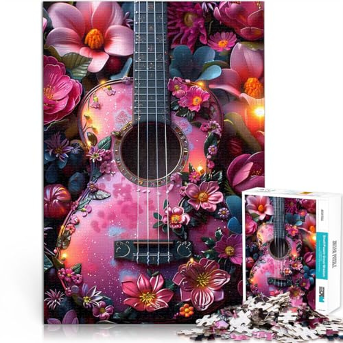 Präzisionsschnitt Florale Ukulele 1000-Teile-Puzzle für Erwachsene 26x38cm Jedes Stück ist einzigartig – Anspruchsvolles Familienspiel für ab 14 Jahren