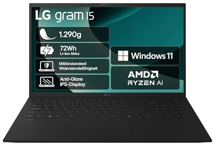 2025 LG gram Notebook 15 Zoll Laptop - AMD Ryzen AI 7 350 (16GB RAM, 1TB Dual SSD, AMD Radeon 860M Graphics, Windows 11 Home, Bluetooth 5.3, Thunderbold 4) - Schwarz