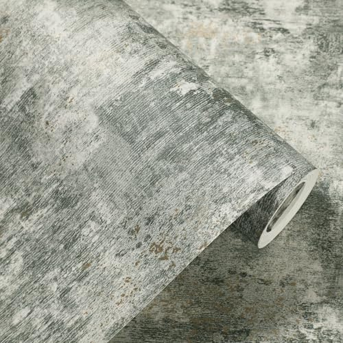 Camiraft Jade Green Wallpaper - Cove Textured Industrial Wallpaper for Living Room, Bedroom, Fireplace - Decorative Luxury Wall Paper with Distressed Pattern, Textured Finish & Metallic Detailing